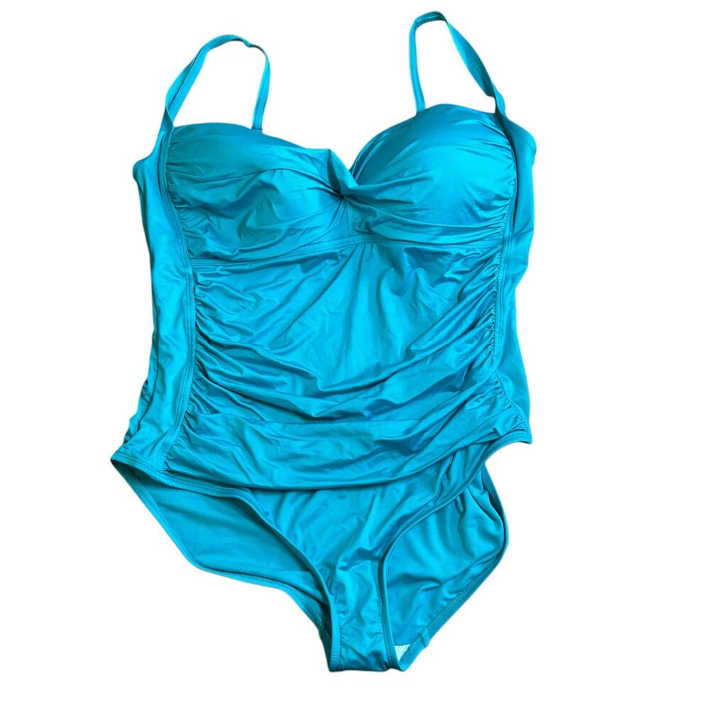 Sonnet Shores One Piece Swimsuit Ruched Full Coverage Plus Size Womens 24W Blue